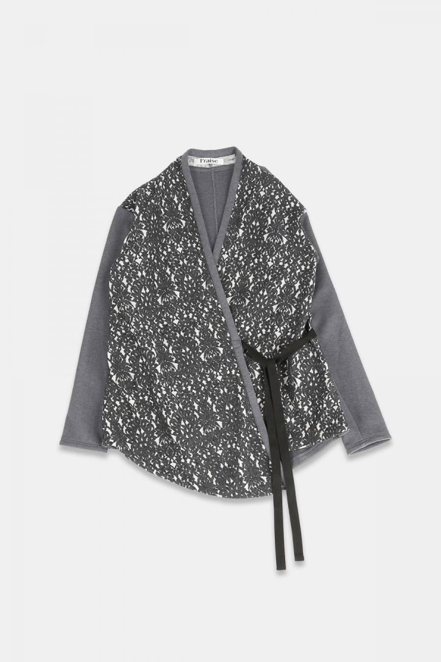 ガウンカーディガン　タペスト柄レース切替